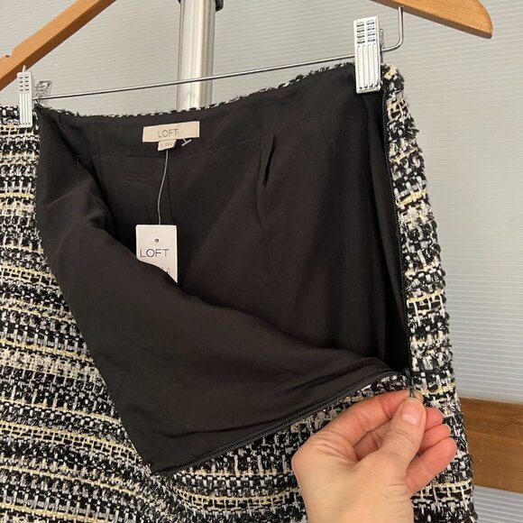 NWT Loft Black White Gold Metallic Stripes A-Line Tweed Lined Mini Skirt Sz 6 - Picture 4 of 10
